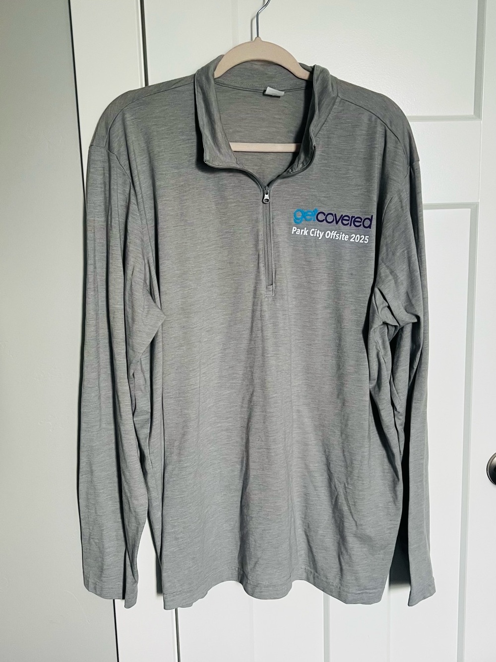 Gray Quarter-Zip Pullover with Blue Logo